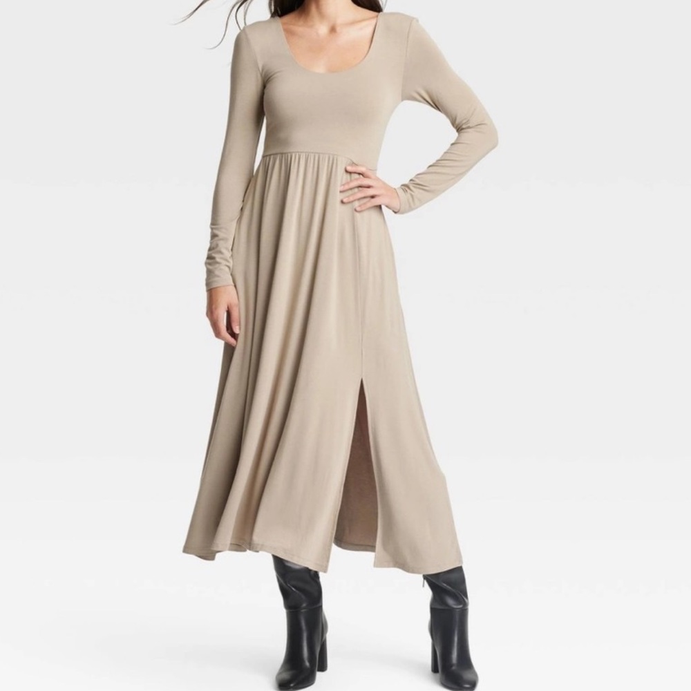 New Women's Long Sleeve Knit Ballet Maxi Dress - a New Day Tan